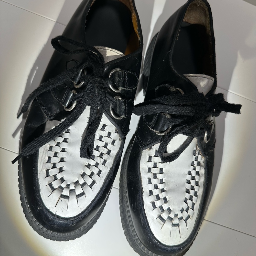 Vintage 1990s GBX Mens Black and white Leather Buckle size 10M Rockabilly